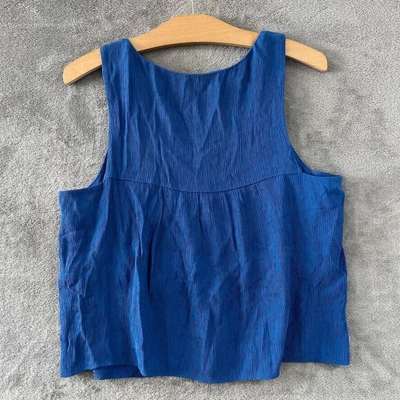 Everlane Womens The Naia Ripple Tank Top Deep Blue Flowy Textured Blouse Size M - Picture 9 of 10